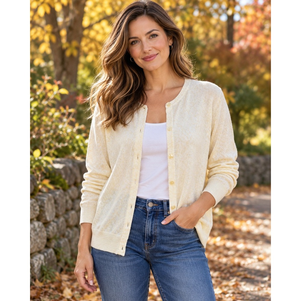 PURE Alfred Sung Yellow Cotton Ramie Cardigan XL Lightweight Button Front